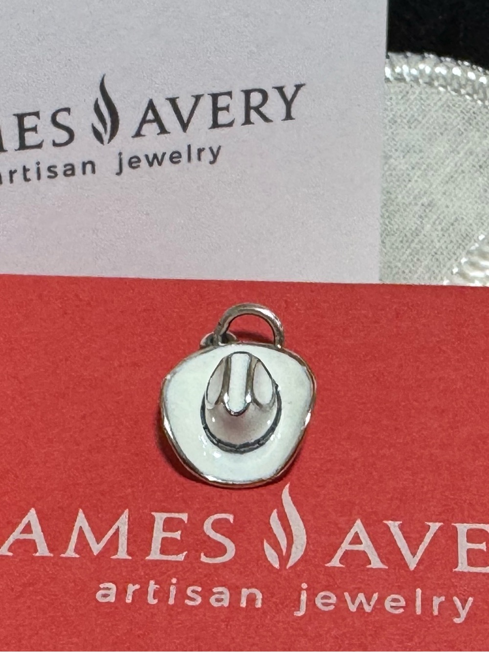James Avery Retired Enamel Limited 3D Silver White Cowgirl Western Hat Charm New